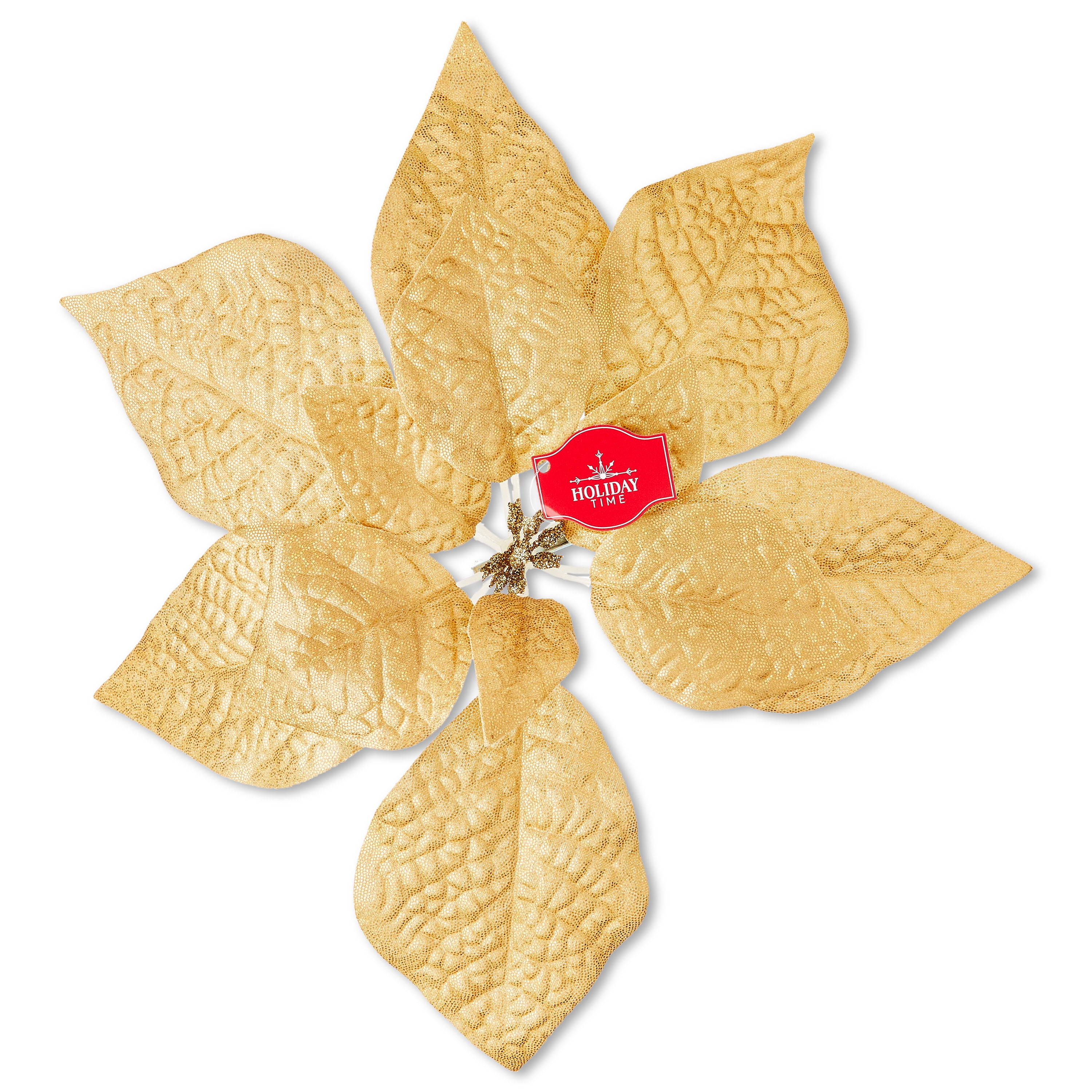 Poinsettia Christmas Clip Ornament, Gold, 11", by Holiday Time