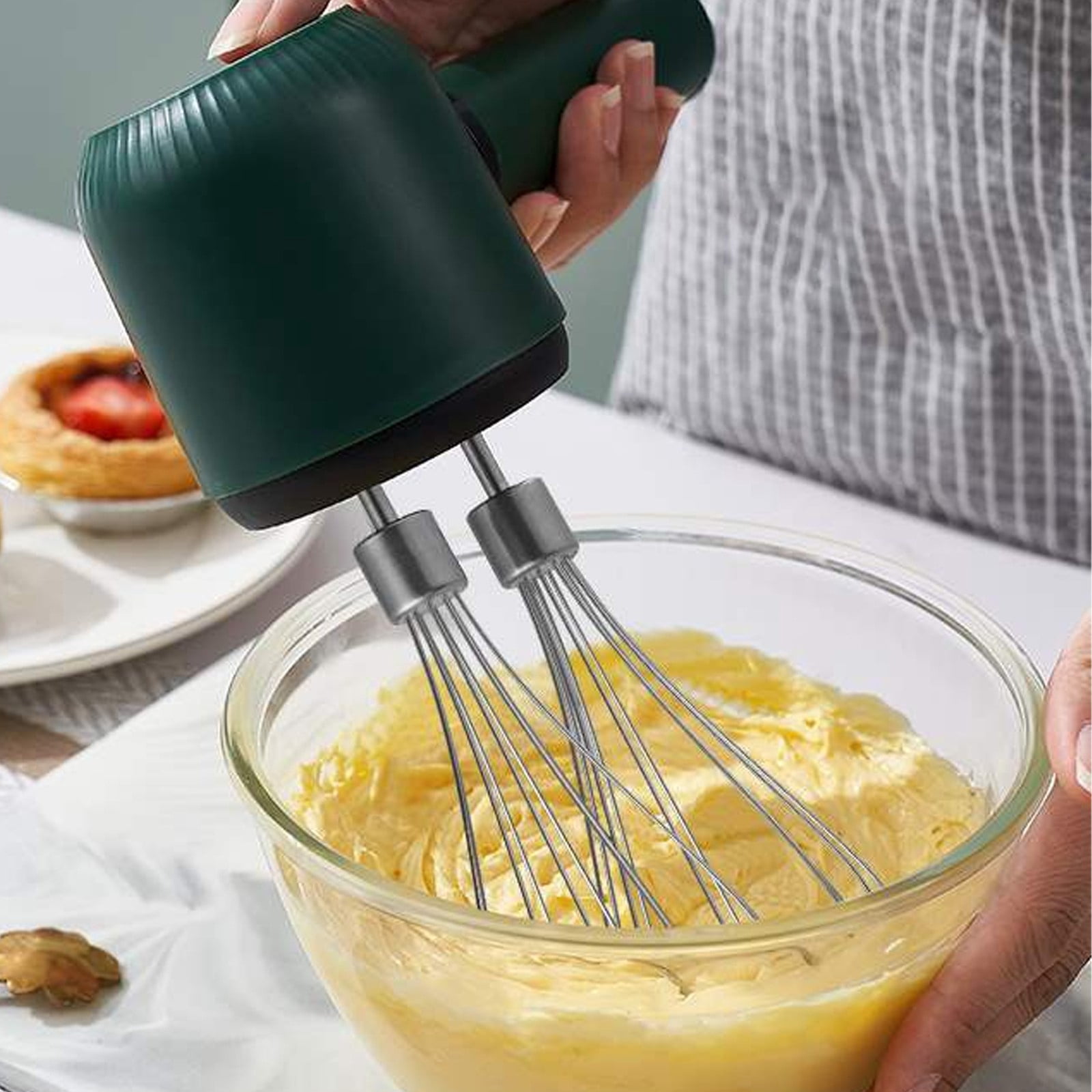 VKLU Cordless Hand Mixer, Electric Whisk with 3 Speeds, USB Rechargeable Double Stick Egg Beater, Vertical Self-Standing Design for Mess-Free Kitchen Baking and Coffee Frothing