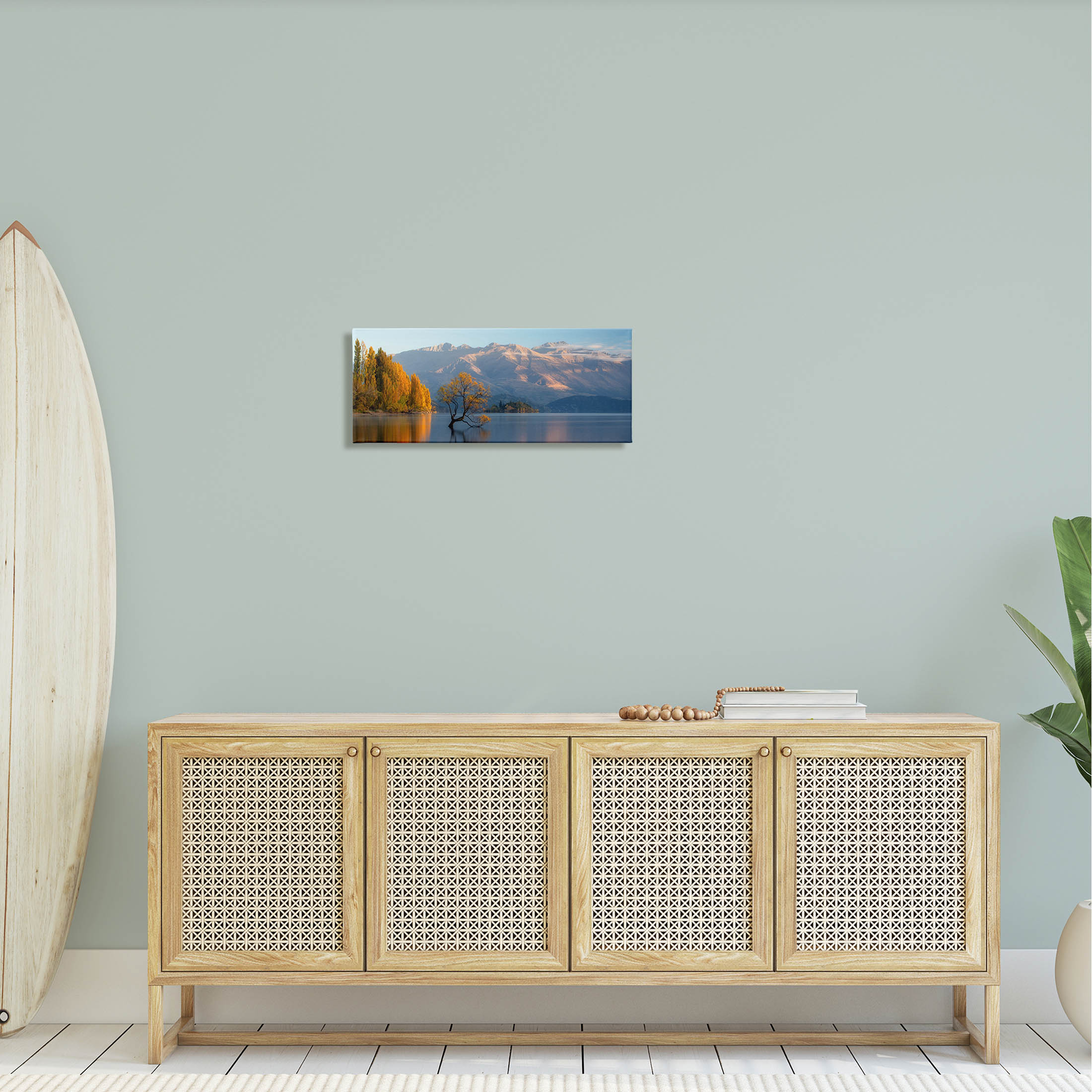 Relaxing Lake Reflection Distant Mountains Landscape Photograph Gallery Wrapped Canvas Print Wall Art
