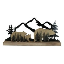 Rustic Western Black Bears And Cub By Mountain Forest Cutout Wooden Figurine