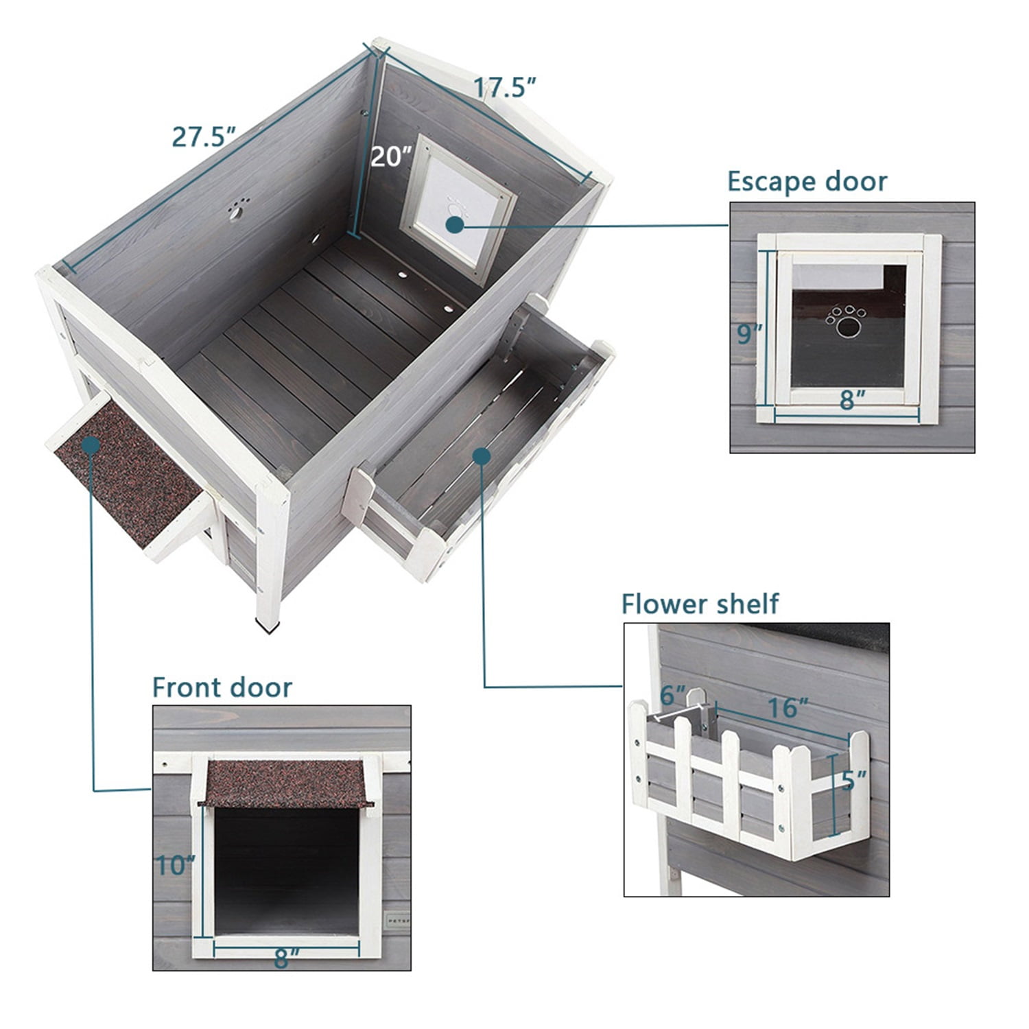 Pefilos 45" Outdoor Cat Shelter, Feral Cat House with Escape Door Rainproof Outside Kitty House Cat Condo for 3 Adult, Gray Pefilos 45" Outdoor Cat Shelter, Feral Cat House with Escape Door Rainproof Outside Kitty House Cat Condo for 3 Adult, Gray