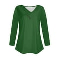 thumbnail image 5 of Spring Tops for Women Trendy 2025 Pleated V Neck Loose Fit Casual Solid Color Long Sleeve T Shirts Plus Size Tees (S, Green 02), 5 of 5