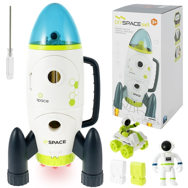 Juego de cohetes espaciales para niños 42 cm Juguetes espaciales grandes que incluyen carro de cohetes de astronautas y bolsa espacial Juguete de cohete espacial realista con luces y sonidos Juguetes