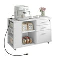thumbnail image 4 of Dextrus Wood File Cabinet with Charging Station and Lock, Mobile  Lateral Filing Cabinet Printer Stand for Home Office, White, 4 of 14