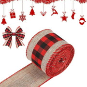 2 Rolls Christmas Buffalo Plaid Ribbons Christmas Wired Edge Ribbon Burlap Fabric Craft Ribbon Check Gingham Wrapping Ribbon for DIY Craft Bows Xmas Holiday Decoration, 6 Yards(Black-2.5inch)