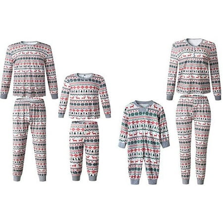 

Viworld Christmas Family Matching Pajamas Set Elk Tree Snowflake Printing Long Sleeve Long Pants Sleepwear Nightwear