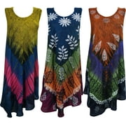 Mogul Womens Beach Cover Caftan Dress Sleeveless Tie Dye Summer Fashion Tank Dresses Lot Of 3 L
