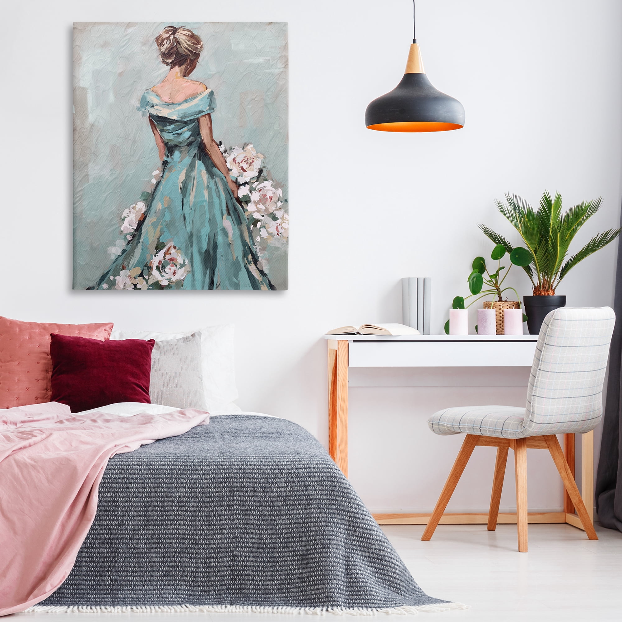 Stupell Industries Floral Woman in Gown Novelty Painting Gallery Wrapped Canvas Art Print Wall Art, 36 x 48