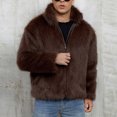 thumbnail image 3 of ZUKMRJPC Men's Vintage Faux Fur Coat Zipper Lapel Warm Soft Comfy Winter Cardigans Coats Long Sleeve Loose Fit Lapel Thick Jacket, 3 of 7