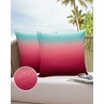 thumbnail image 6 of Pack of 2 Outdoor Pillow Covers, Turquoise Rose Red Stripe Gradient Waterproof Square Throw Pillowcase Cushion Decorative Pillow Covers for Couch Patio Tent, 16x16 in, 6 of 6