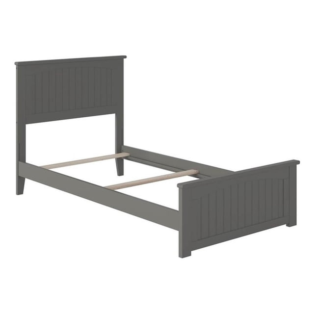 Leo & Lacey Lit Plateforme Simple TG en Bois Massif avec Station de Recharge USB, Gris