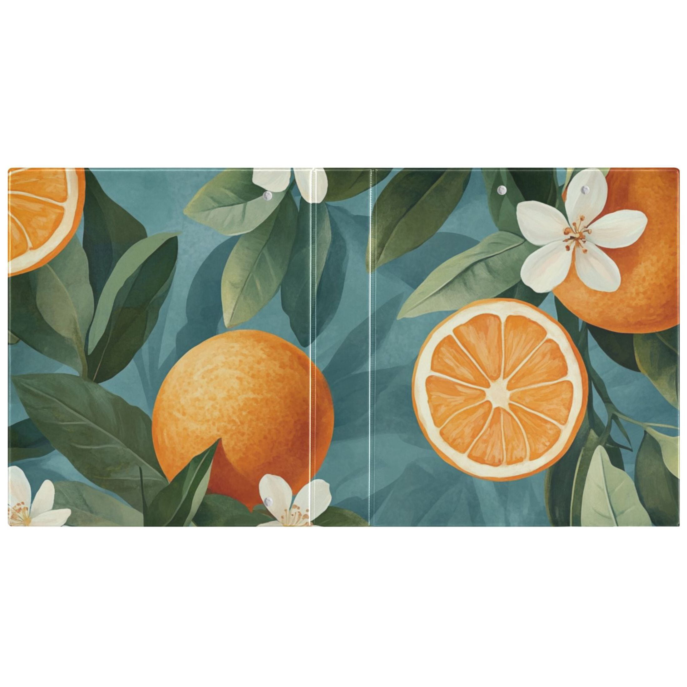 Oranges and Leaves Flowers 3 Ring Binders 1.5 inch Hardcover File Folders with Interior Pockets A4 Size Organizer for School Office Hospital