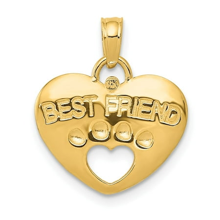 14k Yellow Gold Best Friend on Heart with Cut-Out Paw Pendant