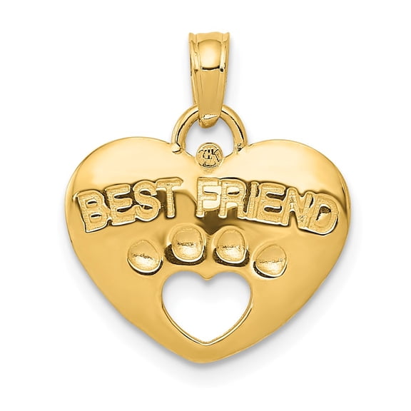 14K Yellow Gold Charm Pendant Themed 18 mm 15 Best Friend On Heart With Cut-Out Paw