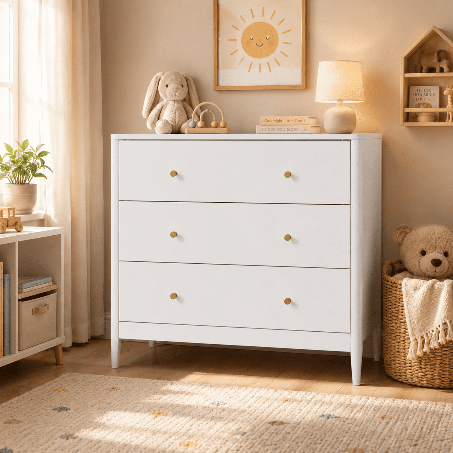 Miniyam Drawer Dresser with Glides & Safety Design for Kids Bedroom, White