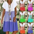 thumbnail image 5 of Qucoqpe - Vestido informal holgado de verano para mujer, con estampado de rayas y lunares, cuello en V, manga corta, para playa, fiesta diaria, talla grande, en oferta, 5 of 5