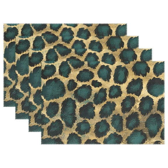Ryvnso Placemats Set of 4 Green Leopard Pattern Dining Mats Heat-Resistant Non-Slip Washable Table Mat