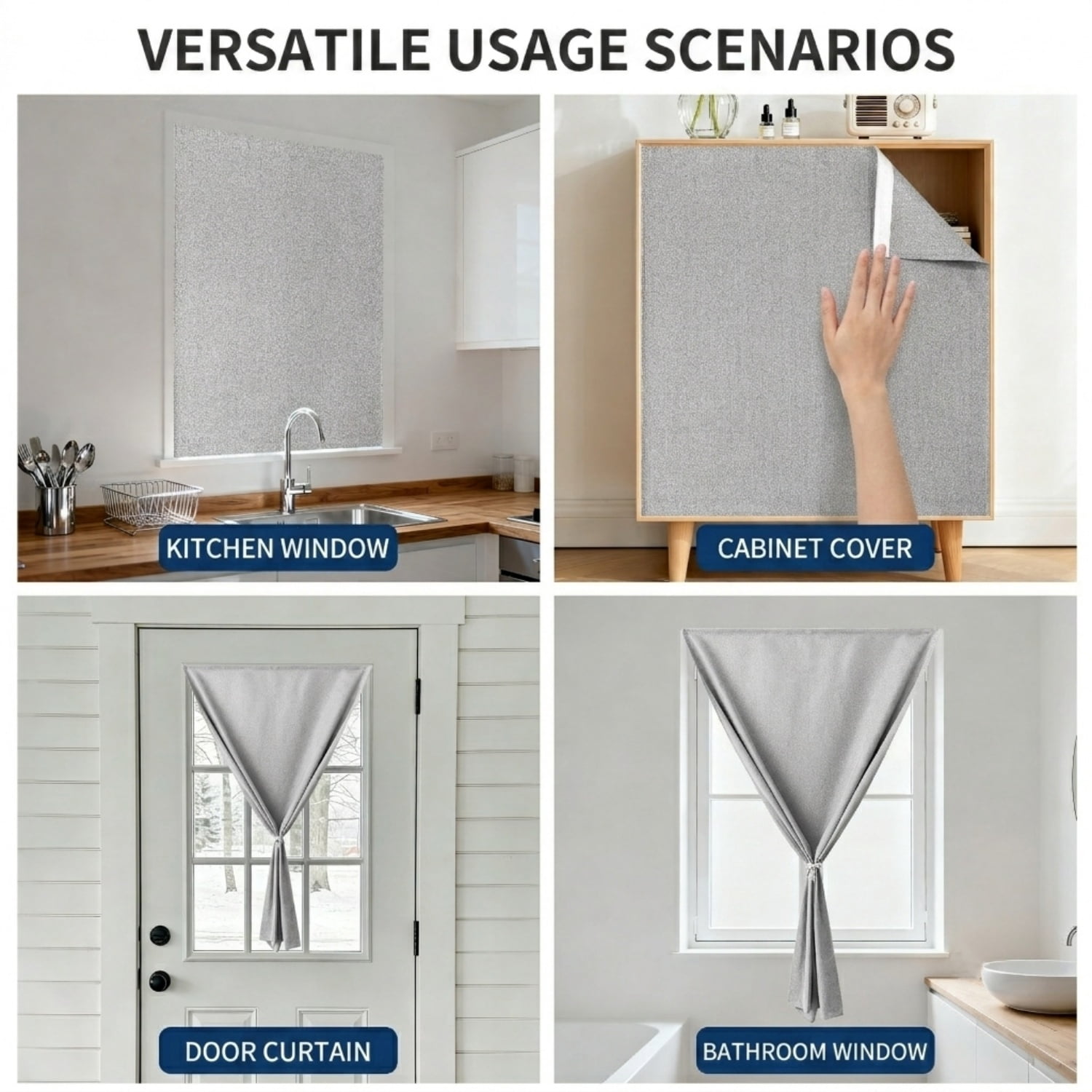 No Drill No Rod Blackout Curtains with Hook and Loop, Thermal Insulated Noise Reducing Privacy Window Drapes for Bedroom & Living Room