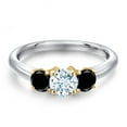 thumbnail image 3 of Gem Stone King 925 Silver and 10K Yellow Gold Sky Blue Aquamarine and Black Diamond Engagement Ring for Women | 1.04 Cttw | Round 5MM | Gemstone March Birthstone | Size 8, 3 of 6