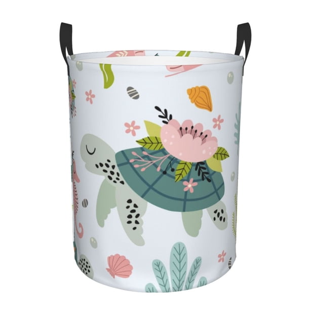 Fotbe Sea Animal Cesto de Ropa con Asas, Cesto Impermeable de Gran Capacidad, Bolsa de Lavado para Dormitorio, Cesto de Ropa con Ruedas y Asas-Small