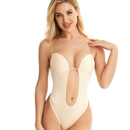 

Women s Backless Shapewear U Plunge Seamless Thong Full Bodysuit Deep V Neck Body Shaper for Low Back Dress