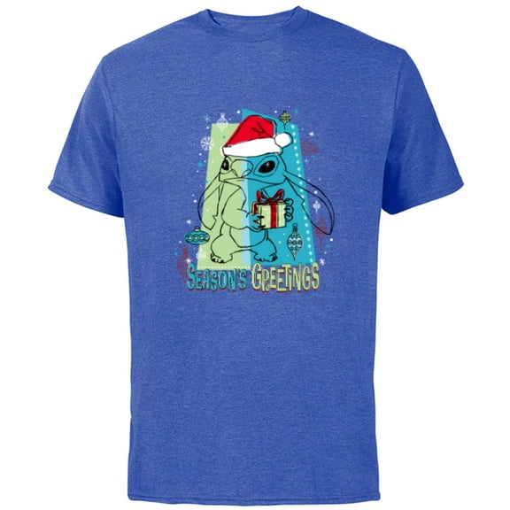 Disney Lilo & Stitch Seasons Greetings Holiday - Short Sleeve Cotton T-Shirt for Adults - Customized-Royal Heather