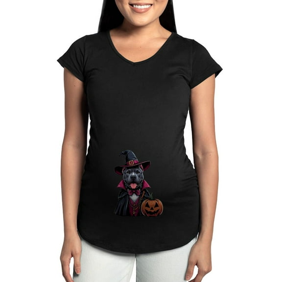 CafePress - Costumed Pitbull Halloween Women's Maternity T Shirt - Maternity Dark T-Shirt