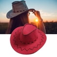thumbnail image 3 of Qarigey Sombrero de vaquero occidental Precio barato Sombrero de vaquero para caballero Gorra de de vaquera con gorra de sombrero de gamuza para Sombreros Rojo Qarigey PS2515-01, 3 of 5