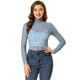 thumbnail image 1 of INSPIRE CHIC Blusa de encaje floral transparente con cuello simulado de manga larga para mujer Azul polvoriento XS, 1 of 5