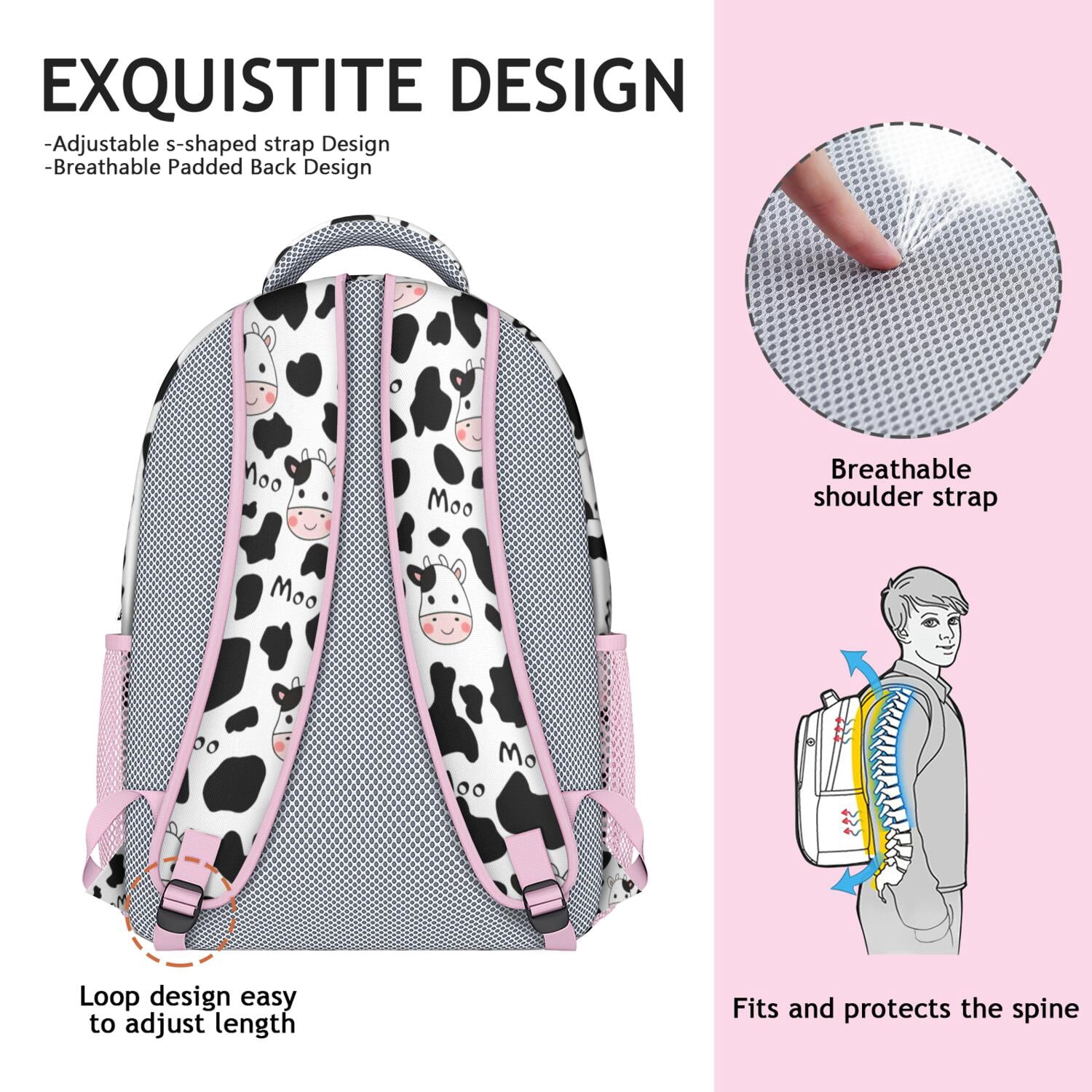 Highland Cow Print Waterproof Bookbag - Breathable & Stylish School Backpack with Spinal Support Design for Cow Lovers & Farmhouse Style
