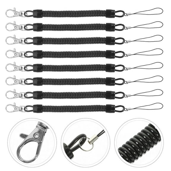 FRCOLOR  10 Pcs Anti-lost Card Pin Holder Spring Cord Keychain Black