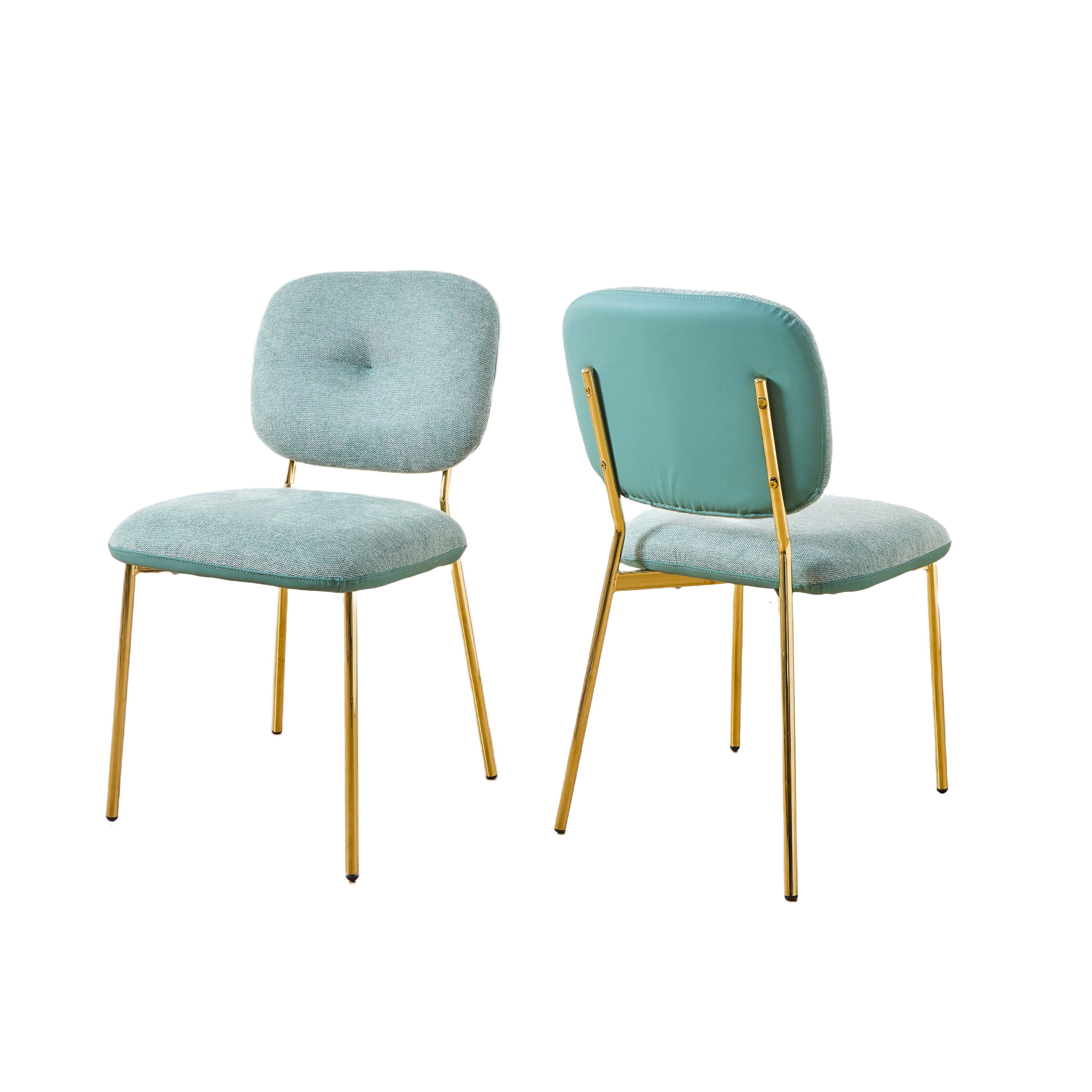 Euroco Upholstered Dining Chairs Set of 2, Upholstered Kitchen Chairs with Backrest and Metal Legs, Modern Accent Chairs for Dining Room,Green