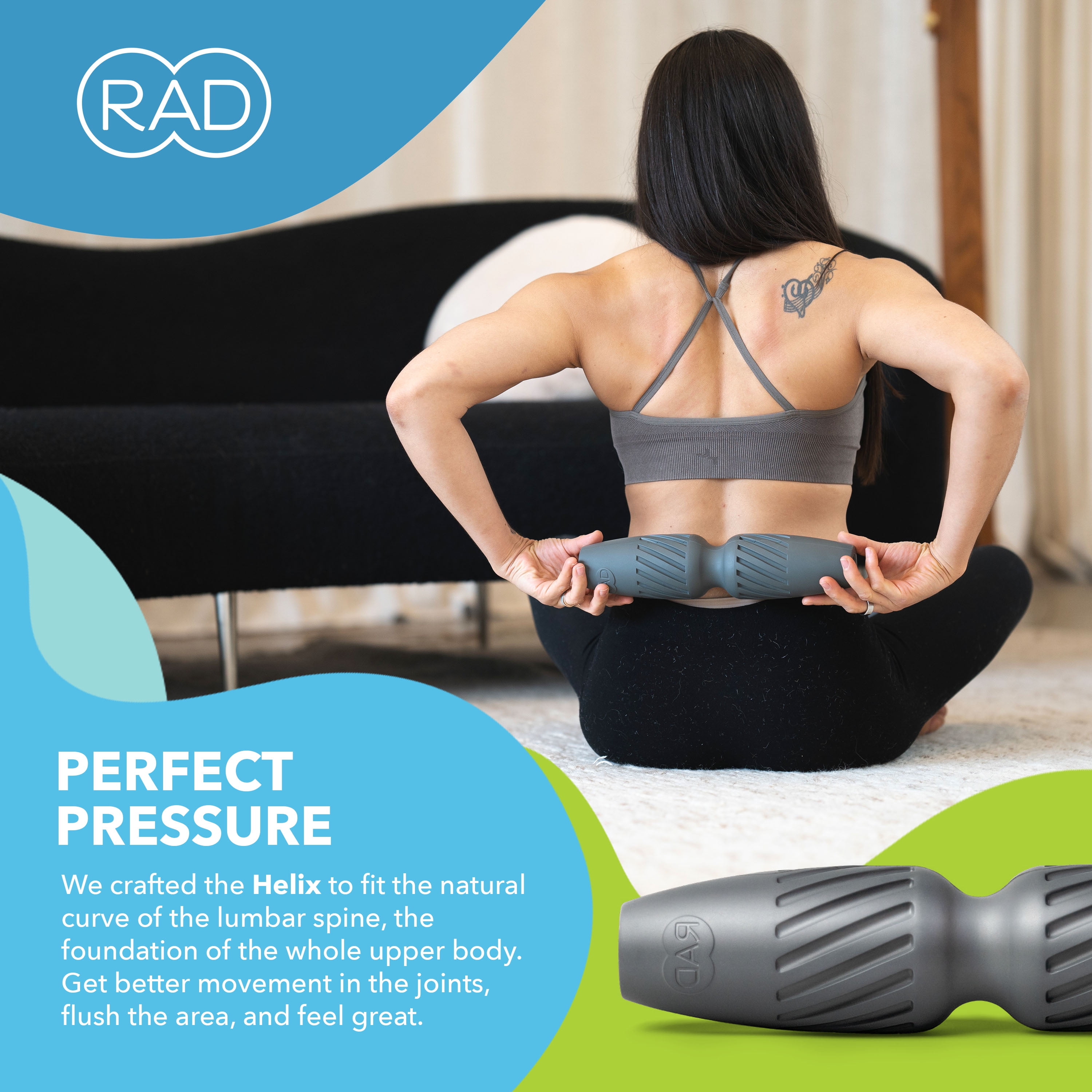 RAD Helix – Compact High-Density Exercise Foam Roller – Deep Tissue Myofascial Release for Back, Quads, Hamstrings – Muscle Recovery Tool