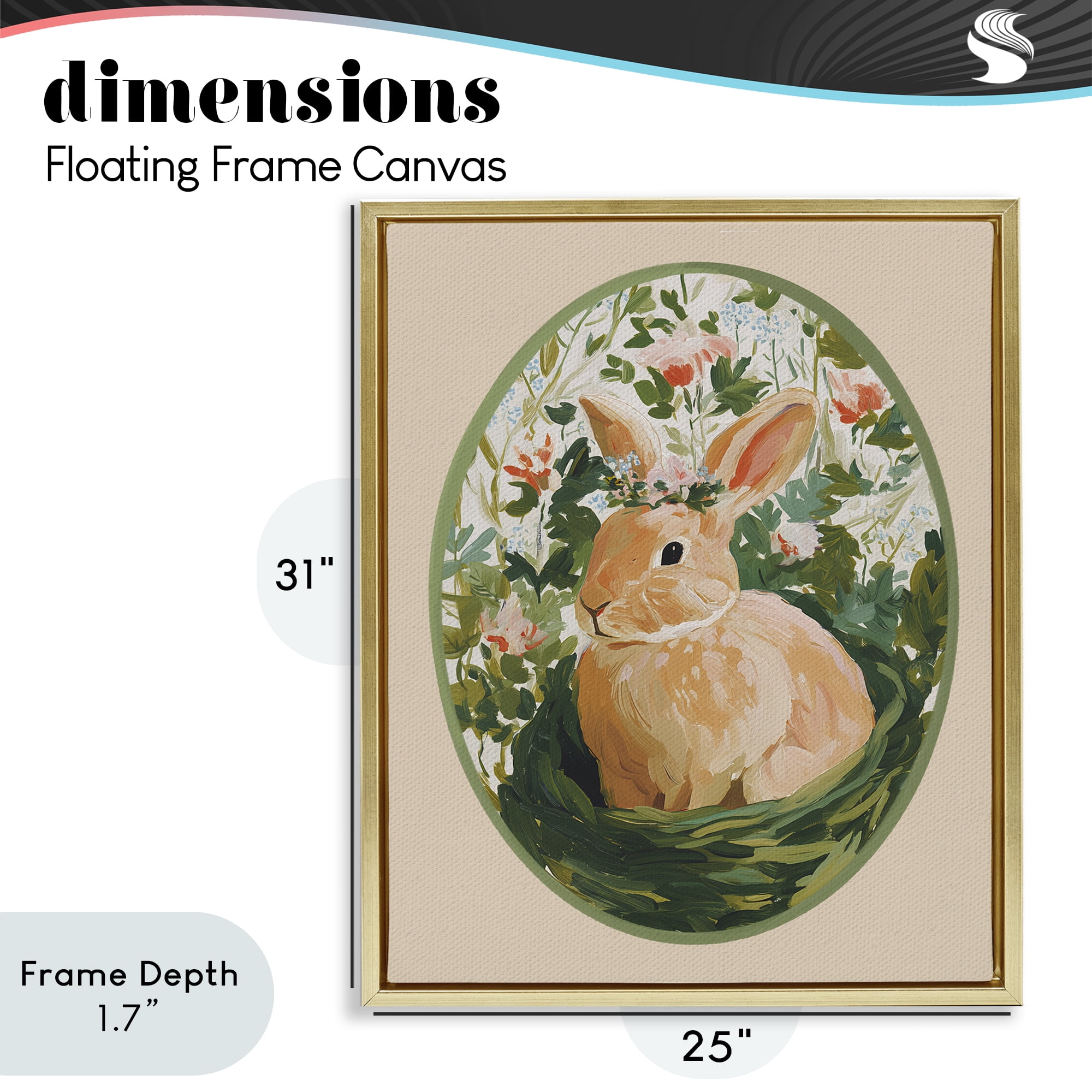 Stupell Industries Bloom Nest Bunny Gold Framed Floater Canvas Wall Art, design by Yen