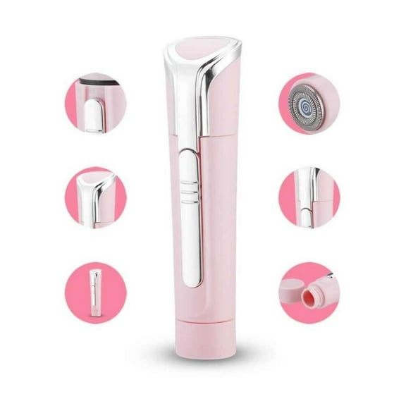 4-in-1 Beauty Wand for Women - Hair Removal, Facial Grooming, Epilator, Exfoliating Wand - Portable, Rechargeable, Pink Beauty Device