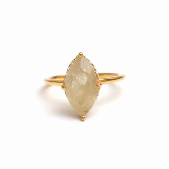 PILWALS Marquise Gold, Natural Golden Rutile  Anniversary Ring, Sterling Silver,