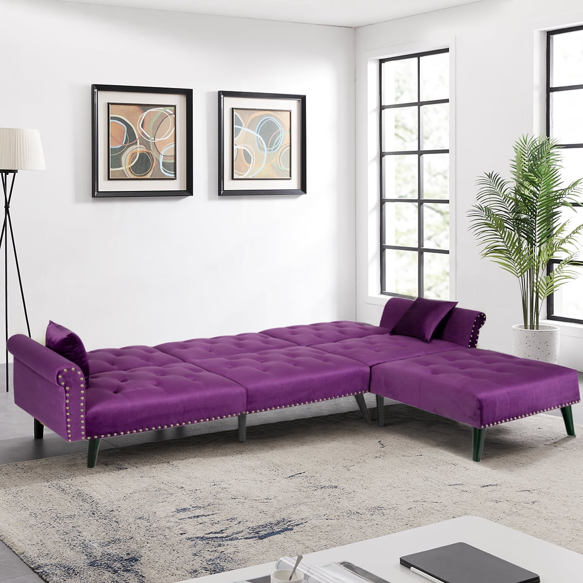 Kepooman Sectional Sofa, Purple Polyester Kepooman Sectional Sofa, Purple Polyester