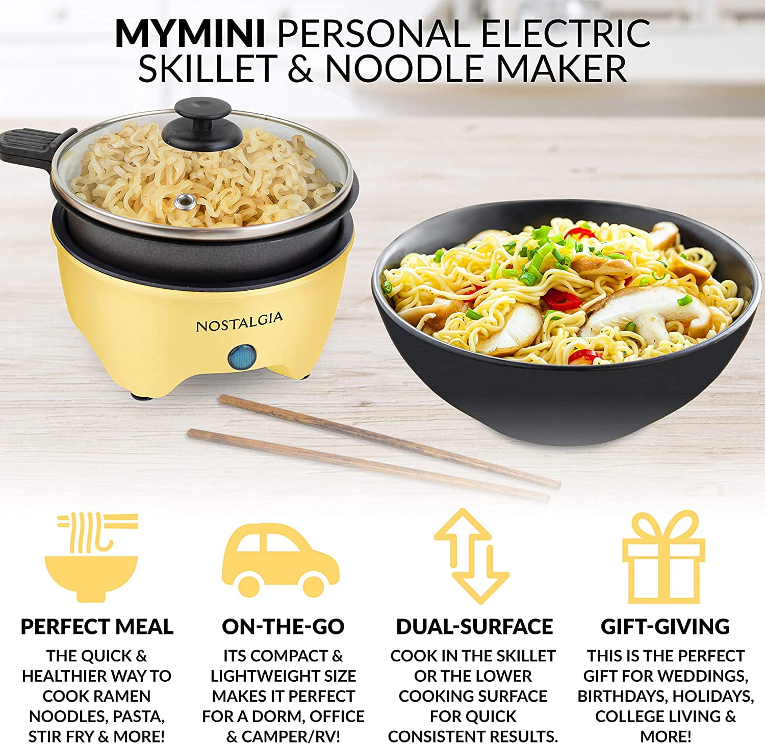 Nostalgia MyMini Noodle Cooker Electric Skillet & Noodle Maker (Red) G3