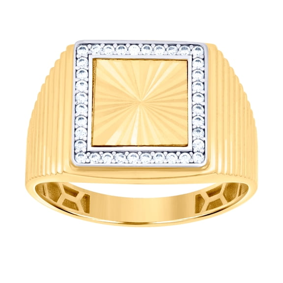 10k Two-tone Gold Mens Cubic Zirconia Square Head Fashion Ring 14mm Long Ring for Men - 3.9 Grams
