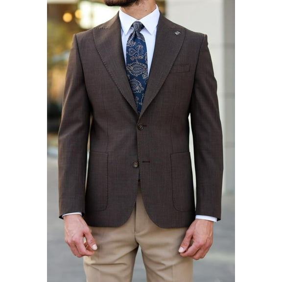 Jacket, Stylish Special Design 80% Wool Slim Fit Dark Brown Classic Men's Jacket