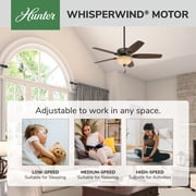 Hunter - Builder Indoor Ceiling Fan With Light, 52-inch, New Bronze, Traditional-style, 3-speed WhisperWind Motor, 53091, for living rooms, bedrooms, home offices, kitchens