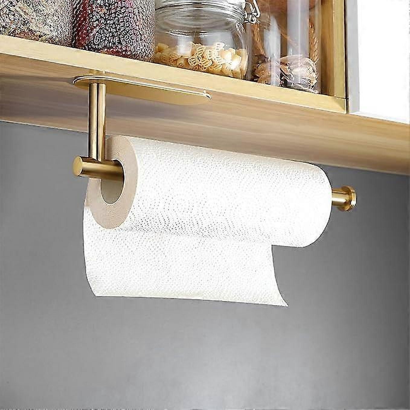 Gold Color Paper Towel Holder- Under Cabinet Paper Towel Holder Wall Mounted Paper Towel Roll Holder for Kitchen, 33.6*8.5cm