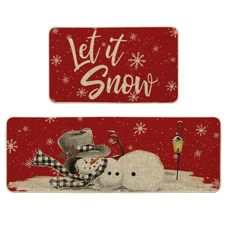 

Artoid Mode Red Let It Snow Snowflake Snowman Winter Kitchen Mats Set of 2 Christmas Decor Low-Profile Kitchen Rugs for Floor - 17x29 and 17x47 Inch C48