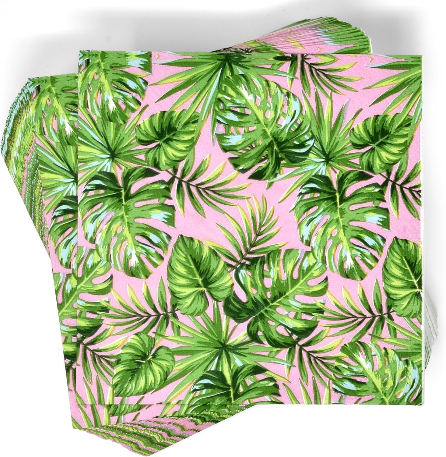Gift Boutique 100 Tropical Palm Leaf Cocktail Beverage Napkins Disposable Paper Hawaiian Luau Pink Green Leaves Dessert Napkin for Wedding Holiday Jungle Bridal & Baby Shower Tableware Party Supplies