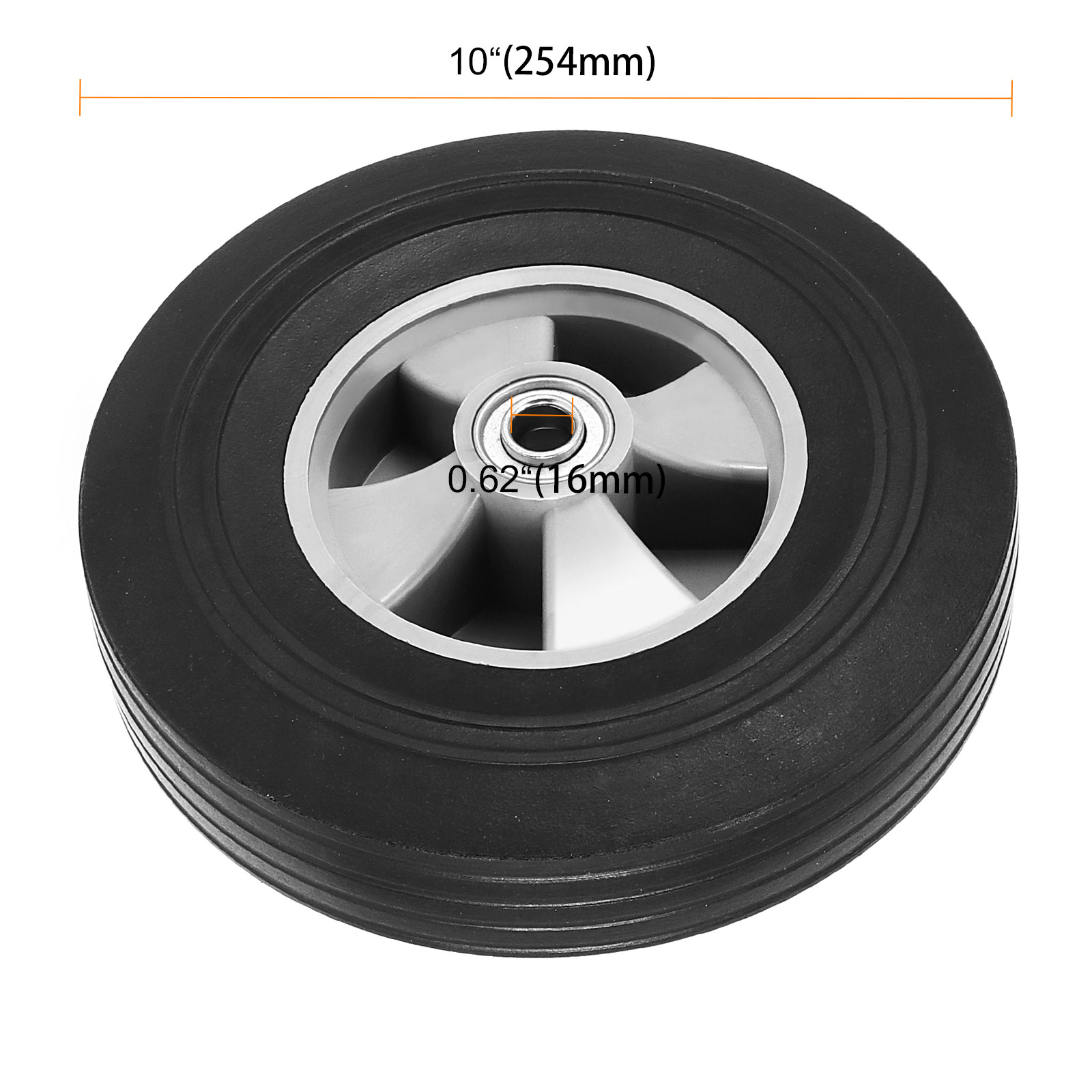 MUKCHAP 10 Inch Solid Rubber Hand Truck Wheels (2 Pack) - 5/8" Axle, Replacement Casters