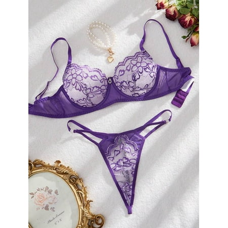 Purple Sheer Lace Lingerie Set
