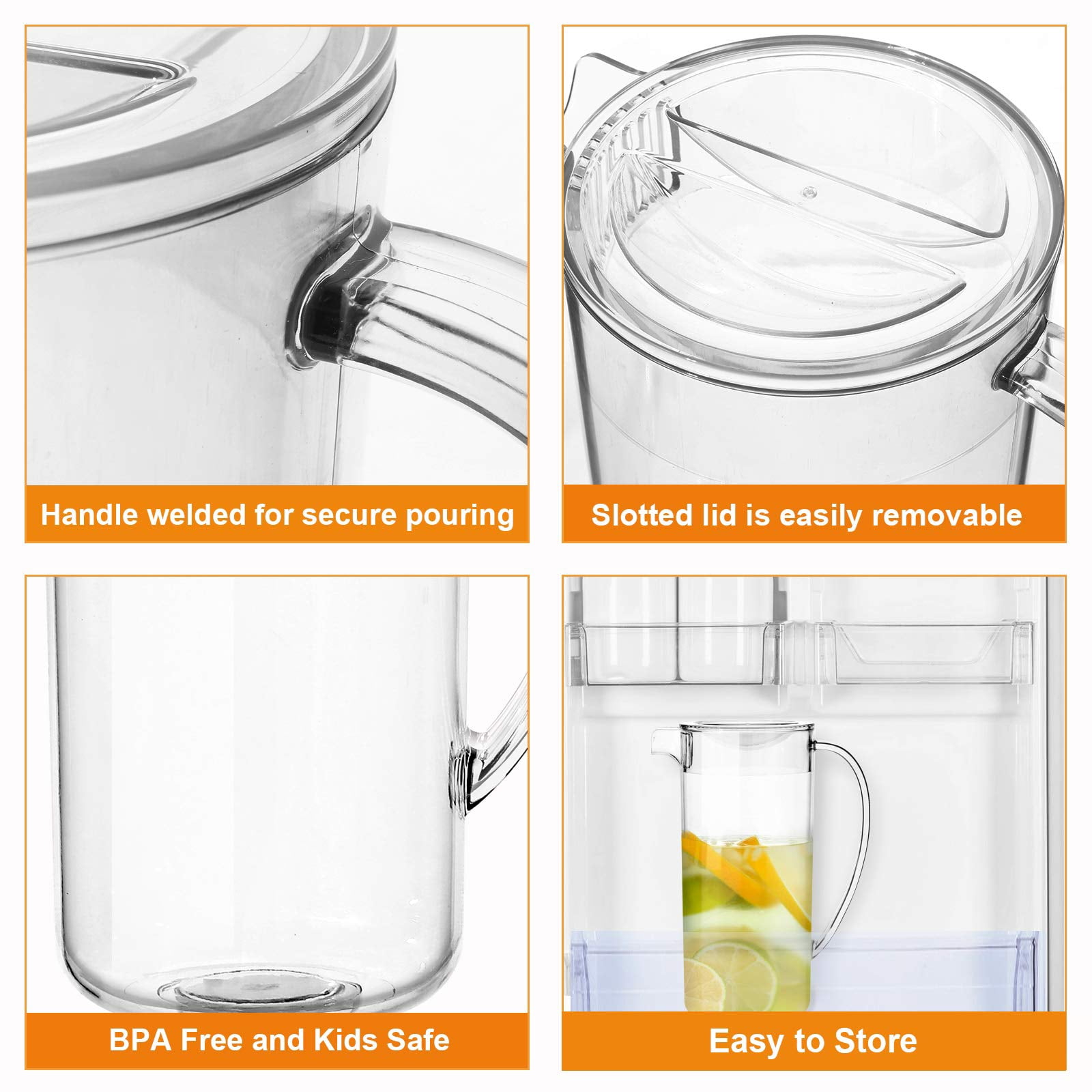 Youngever 2 Quarts Plastic Pitcher With Lid, Clear Plastic Pitcher Great for Iced Tea, Sangria, Lemonade