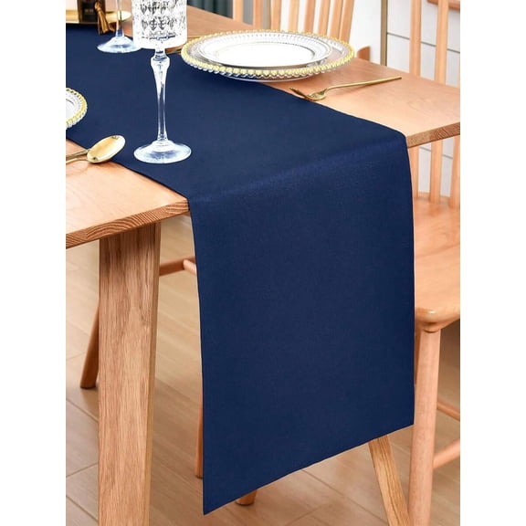 Navy Blue Elegant Table Runner - Polyester, Rectangular, Solid Color, For Dining Room, Kitchen, Parties & Home Decor