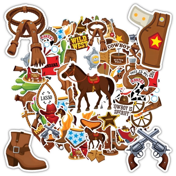 35pcs-50pcs Western Stickers Stationery Stickers Cowboy Teacher Reward Stickers Sheriff PVC Sticker for Luggage Laptop