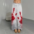 thumbnail image 5 of WTOBBY Women's Casual Halloween Print Elastic Waist Drawstring Pockets Wide Leg Straight Trousers, Seasonal Novelty Comfort Pants,Light Gray L, 5 of 6